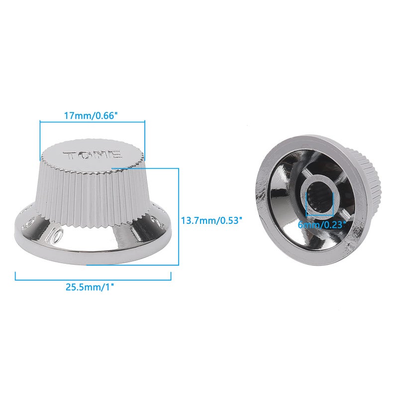 JIUWU 3 Pcs Chrome Guitar Volume/Tone Control Knobs with Toggle-Switch Tip Cap - Image 3